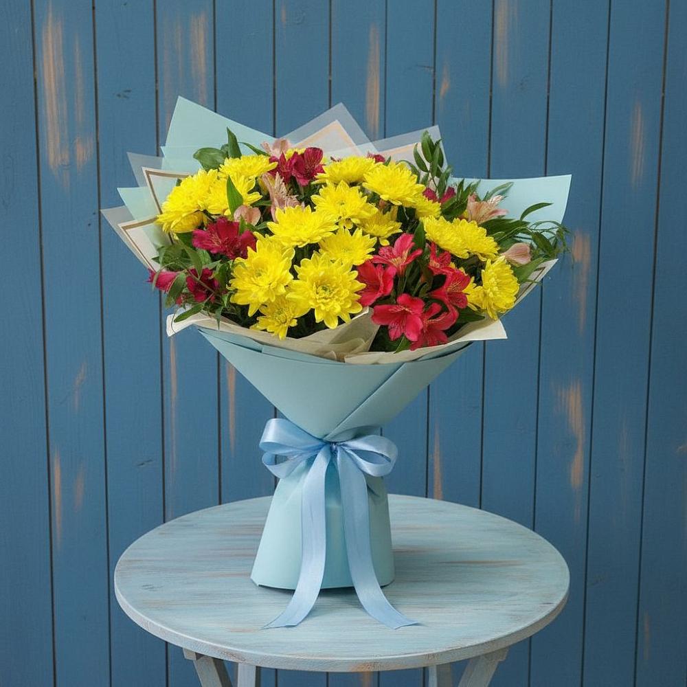 Букет цветов из: Альстромерии и Хризантемы в Атажукино