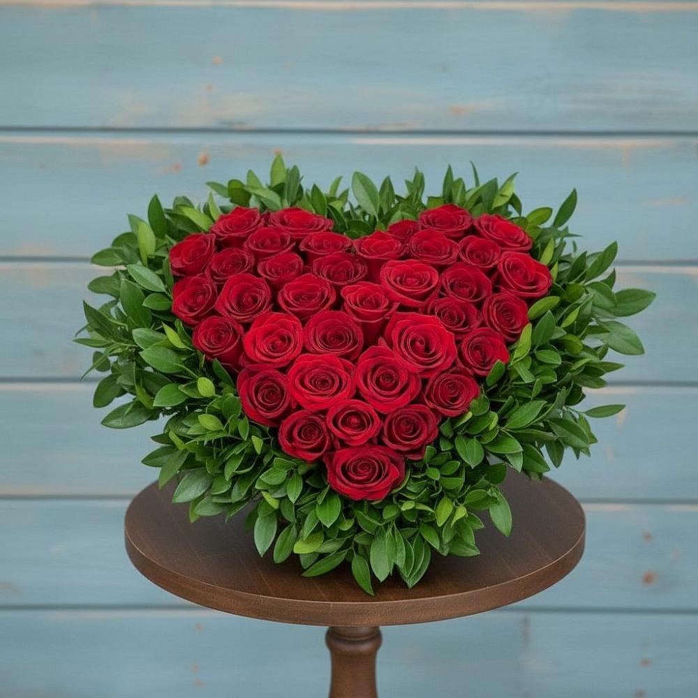 Цветочная композиция из Розы в виде сердца в Атажукино