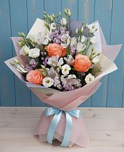 Букет цветов из:  Лизиантусы, Розы, Альстромерии и Гипсофила #REPLACE_PRED# Атажукино