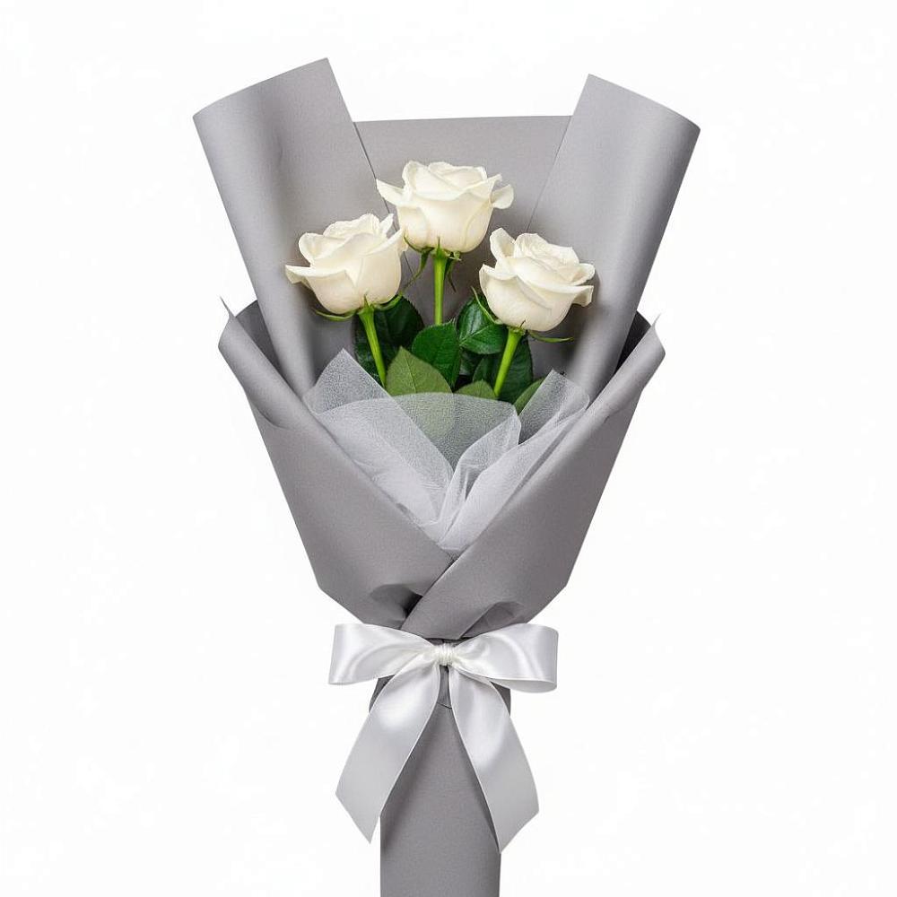 Букет 3 белые розы в Атажукино
