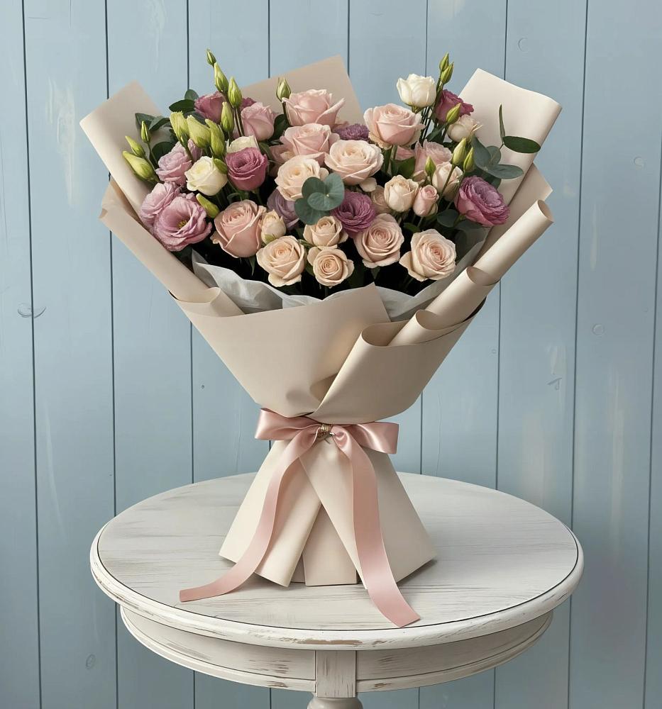 Букет цветов из: Розы и Лизиантусы в Атажукино