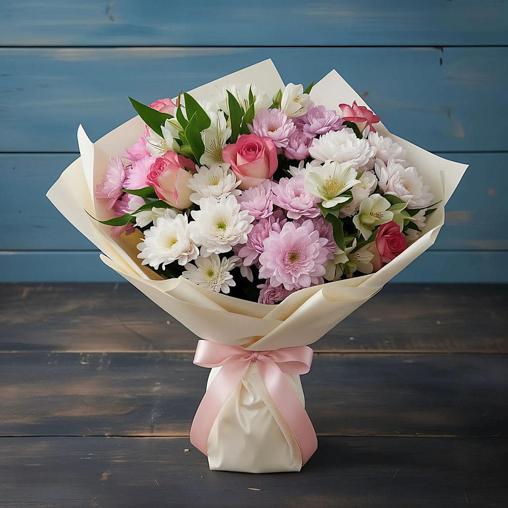 Букет цветов из: Хризантемы, Альстромерии и Розы в Атажукино